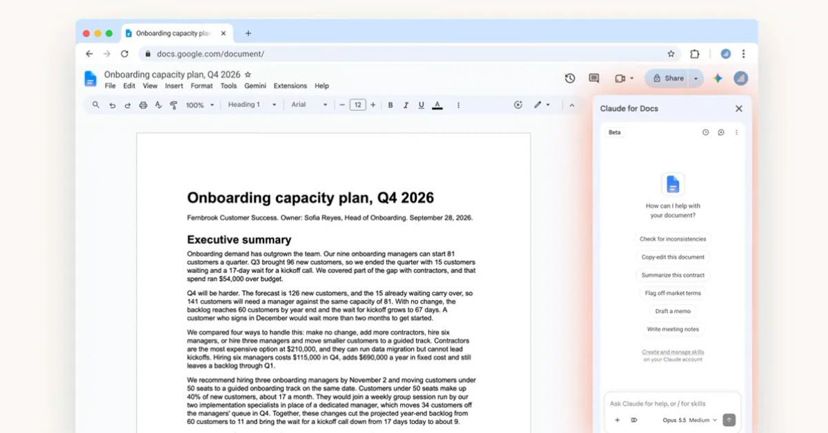 Claude launches Google Docs, Sheets, and Slides integration with sidebar and more