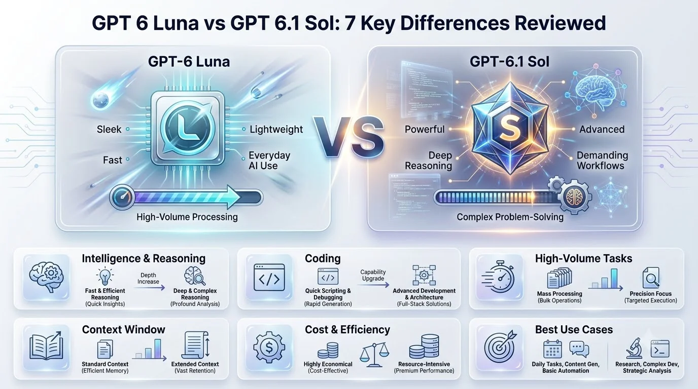 GPT 6 Luna vs GPT 6.1 Sol: 7 Key Differences Reviewed