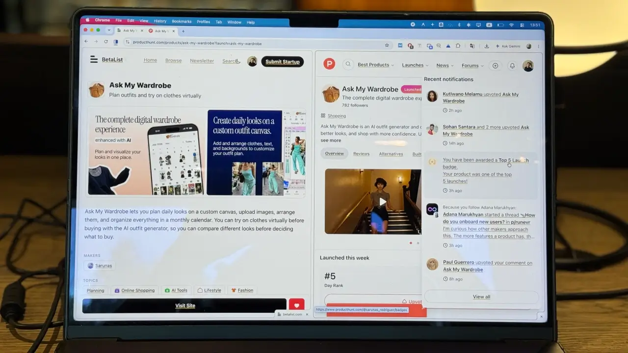 Ask My Wardrobe Hits Top 5 on Product Hunt and BetaList