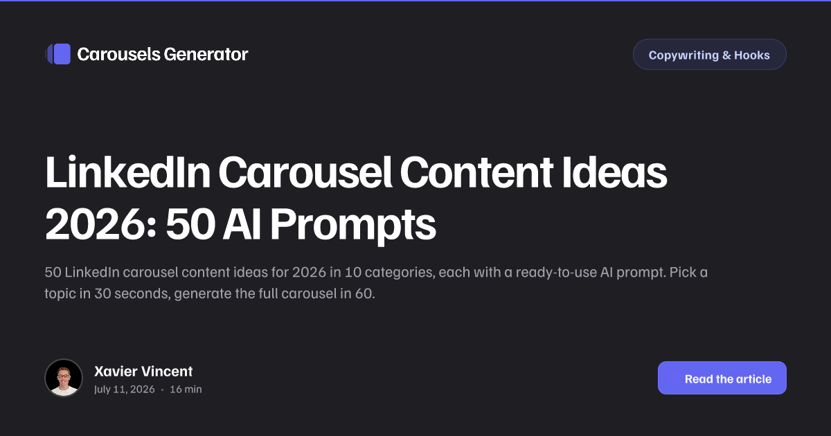 LinkedIn Carousel Content Ideas 2026: 50 AI Prompts