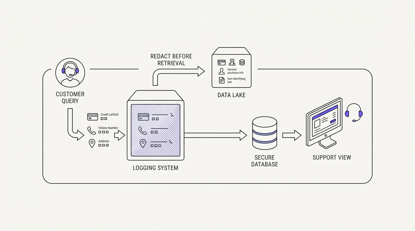 PII redaction for customer support: redact before retrieval, not after logging