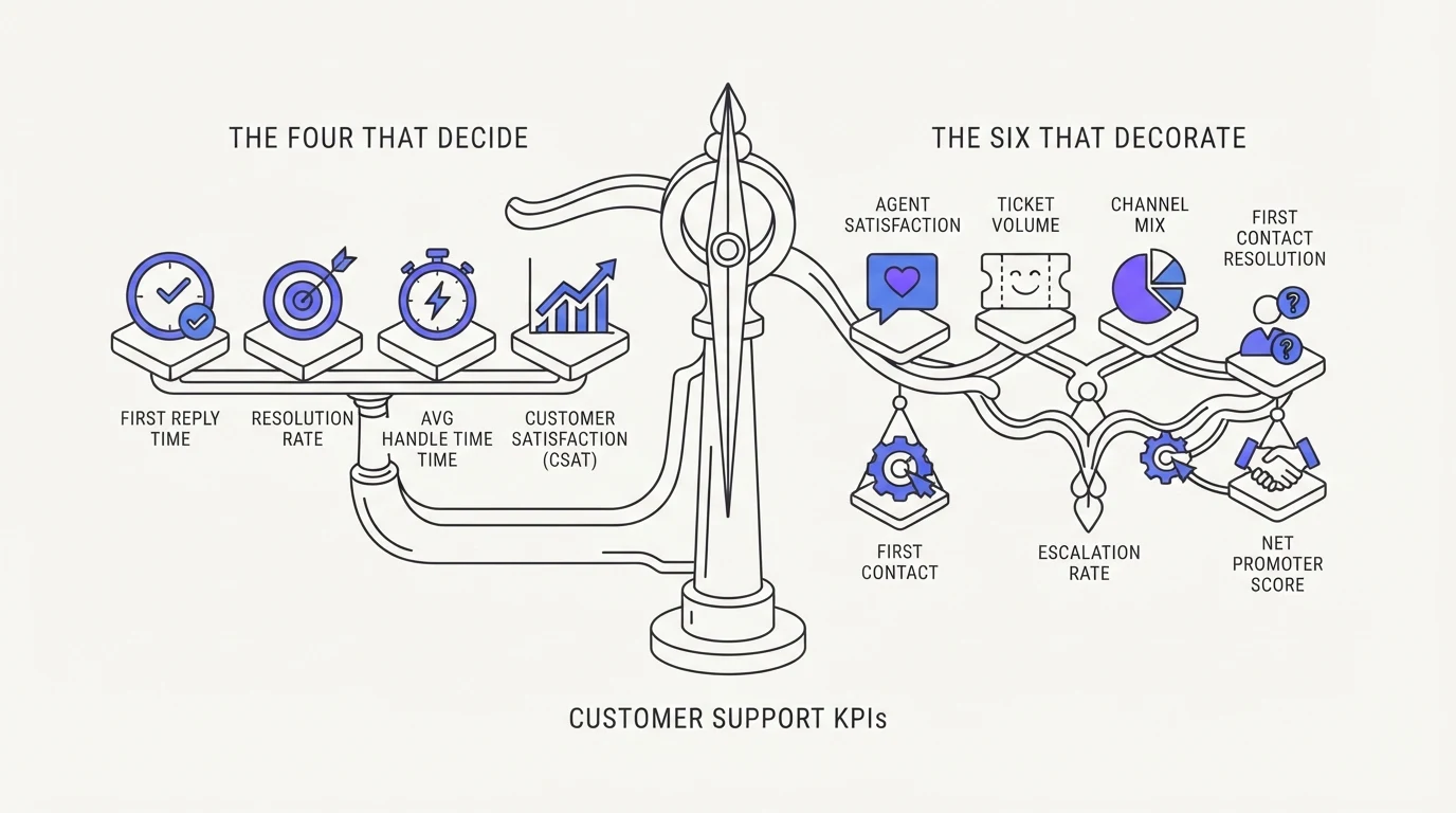 Customer support KPIs: the four that decide and the six that decorate
