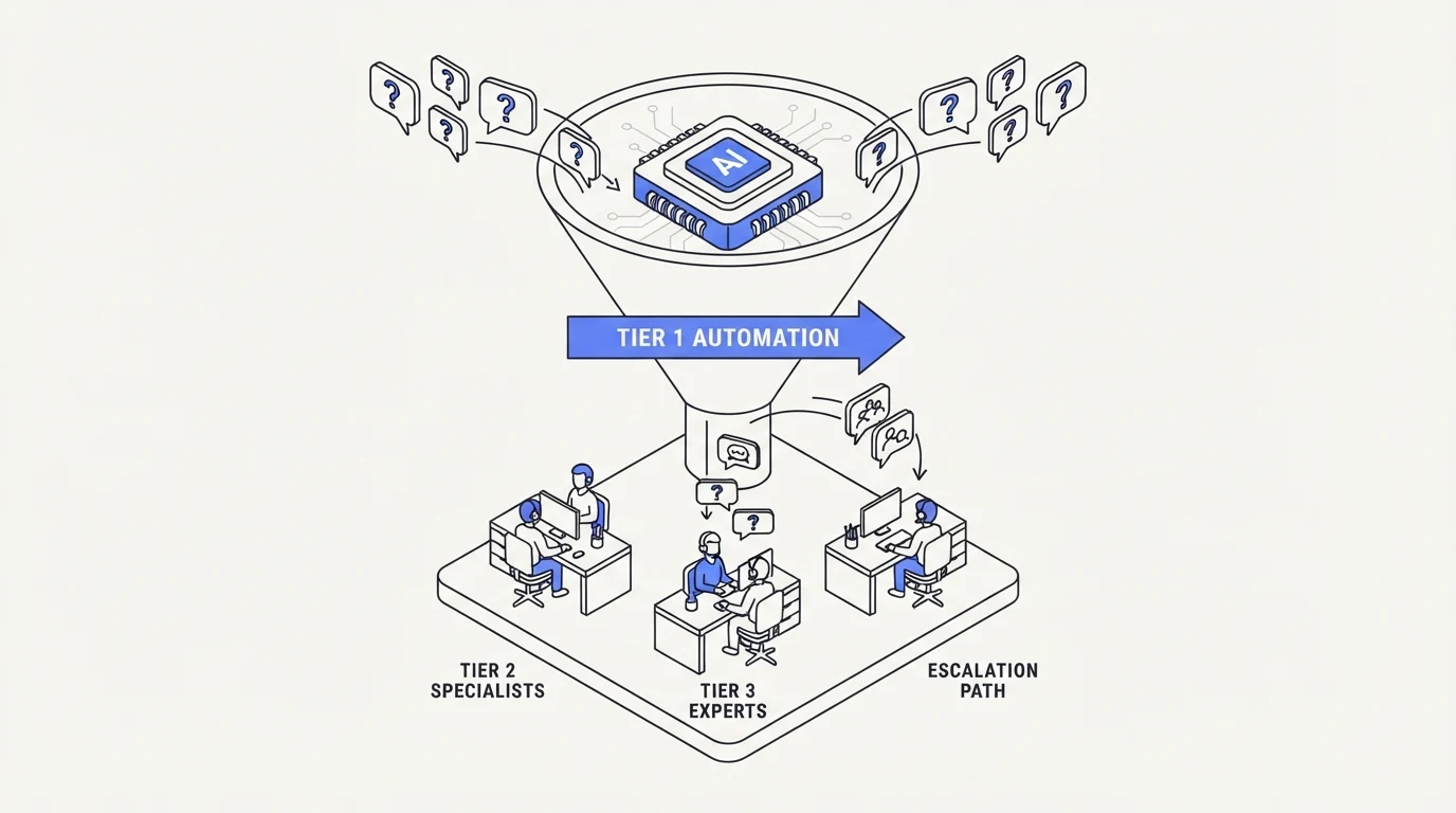Support team structure when AI answers tier 1