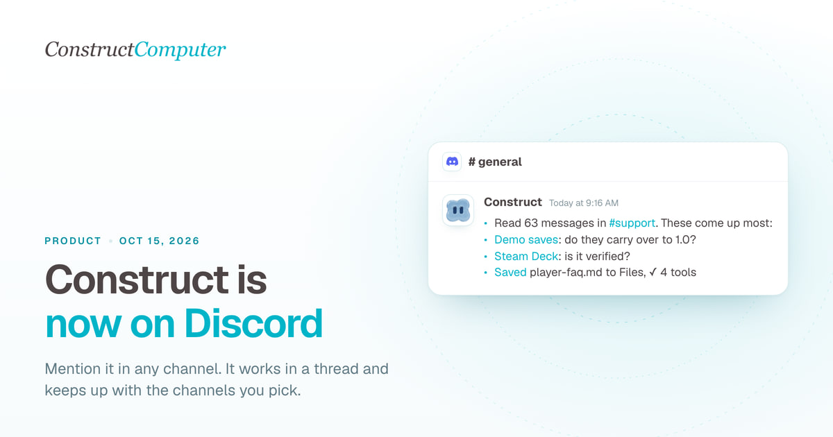 Construct is now on Discord: an AI agent that works inside your server