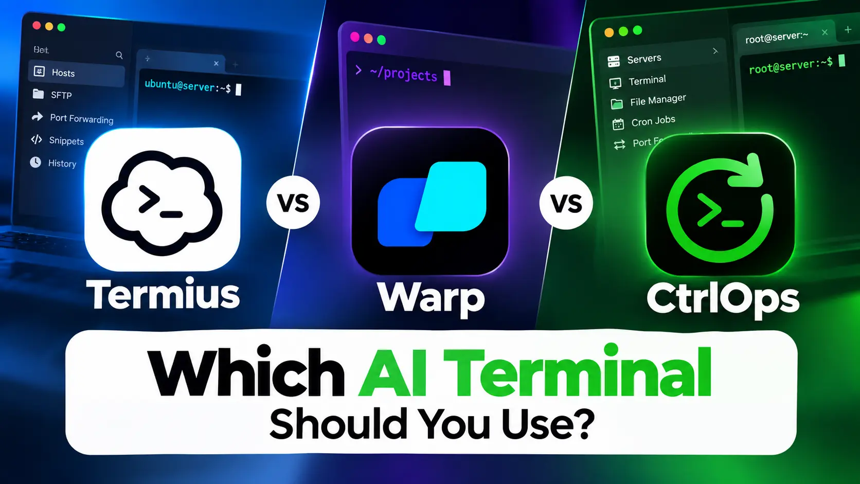 Termius vs Warp vs CtrlOps: 3 AI Terminals (2026)