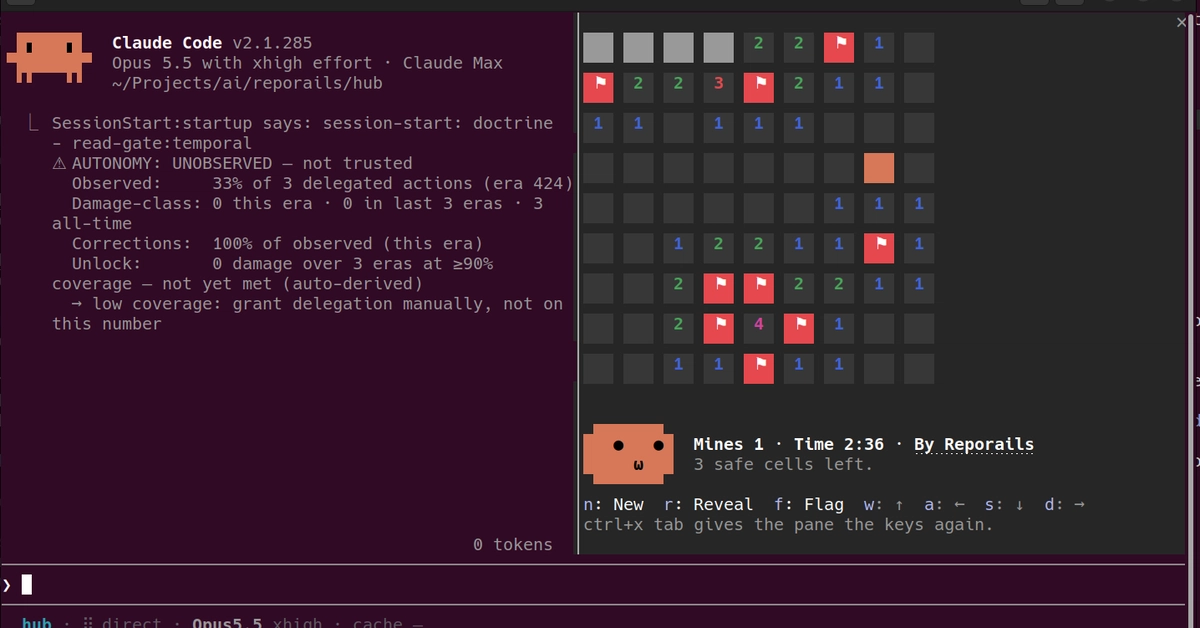 Claude Code mods: Minesweeper and testkit