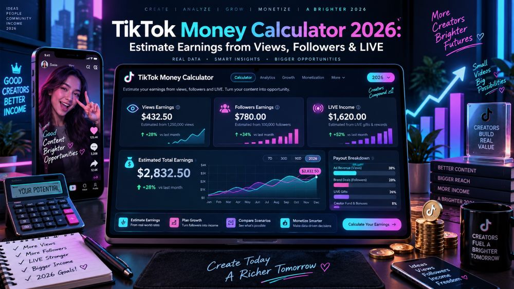 TikTok Money Calculator 2026: Estimate Earnings from Views, Followers & LIVE