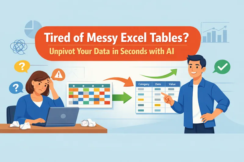 Genug von chaotischen Excel-Tabellen? Unpivoten Sie Ihre Daten in Sekunden mit AI