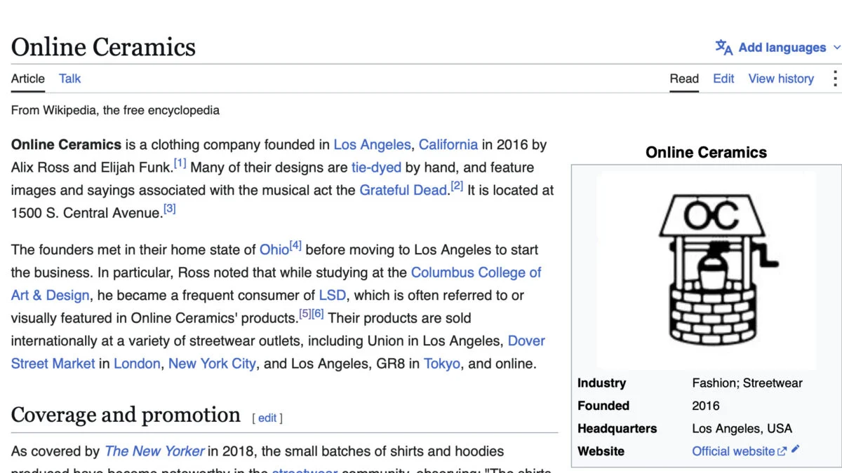 Wikipedia Fans Worry the Site Is Getting a Bad Deal From Its Streetwear Brand Collab