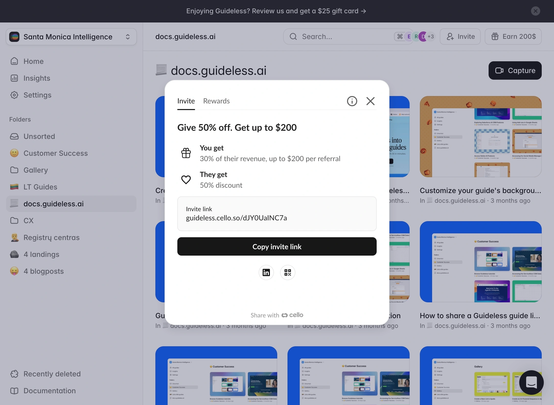 Introducing the Guideless referral program: give 50% off, earn up to $200