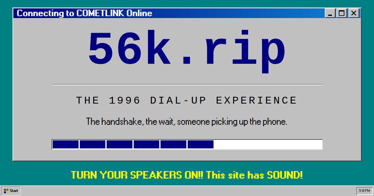 56k.rip – the 1996 dial-up internet experience