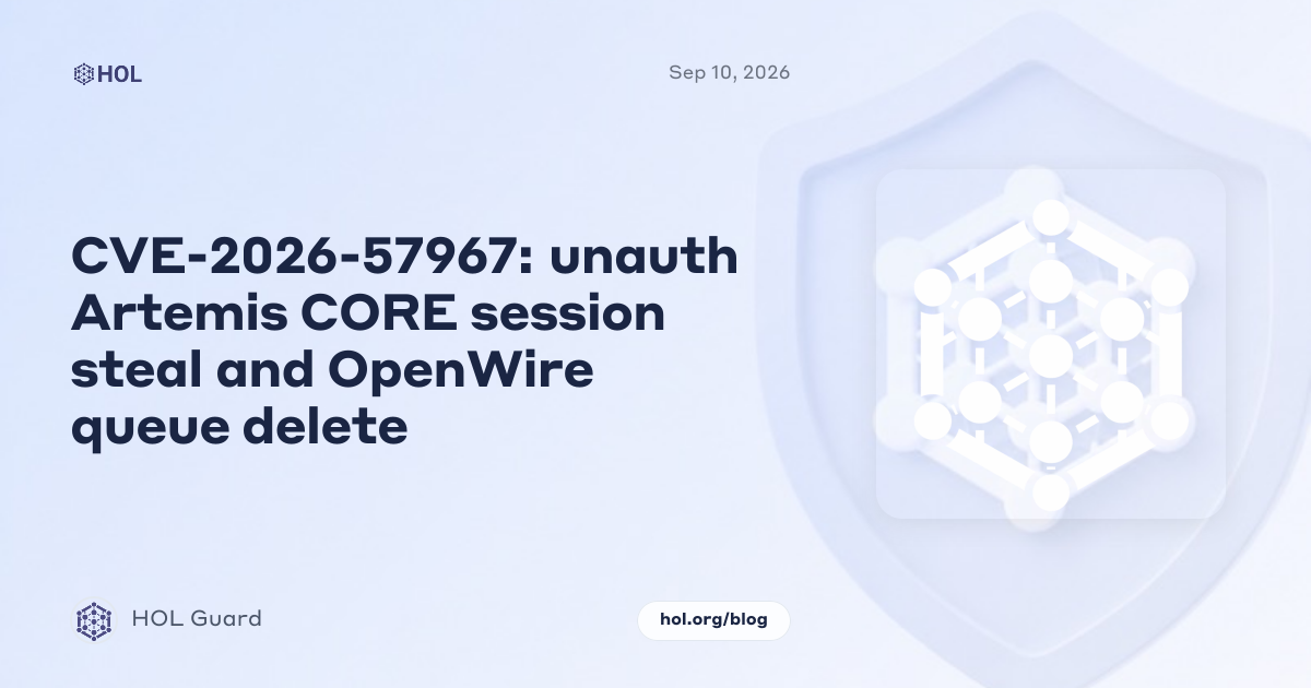 CVE-2026-57967: unauth Artemis CORE session steal and OpenWire queue delete