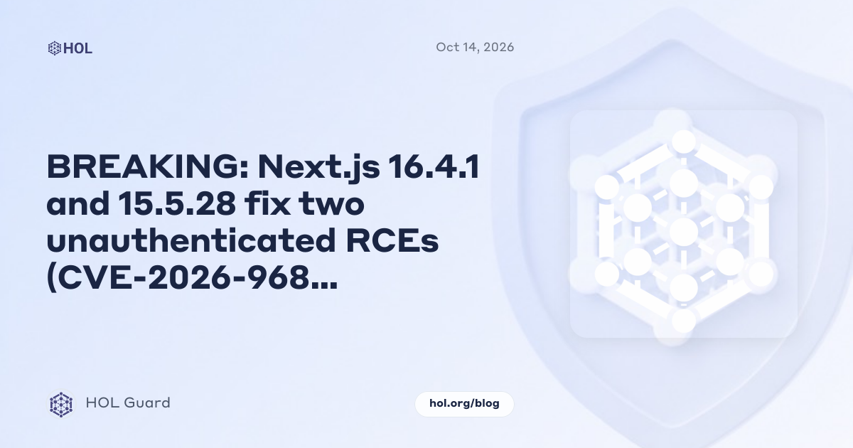 BREAKING: Next.js October 2026 security update fixes two unauthenticated RCEs. Check sharp too (CVE-2026-96889)