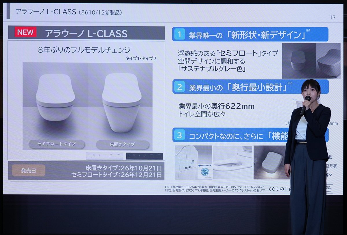 全自動おそうじトイレ「アラウーノ」が20年ぶりの刷新、松岡昌宏も驚愕した奥行き最小&スキマレス