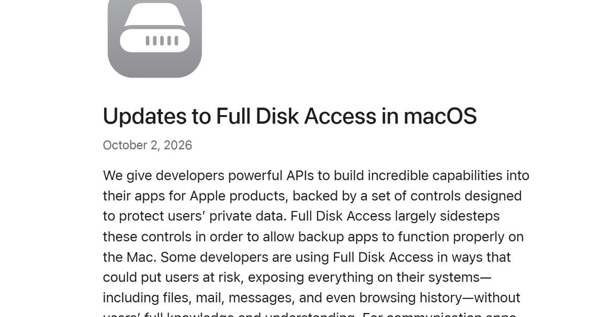 Apple、macOSの「フルディスクアクセス」に追加の制御を導入へ 「AIエージェントの進化でリスクが大幅に増大」