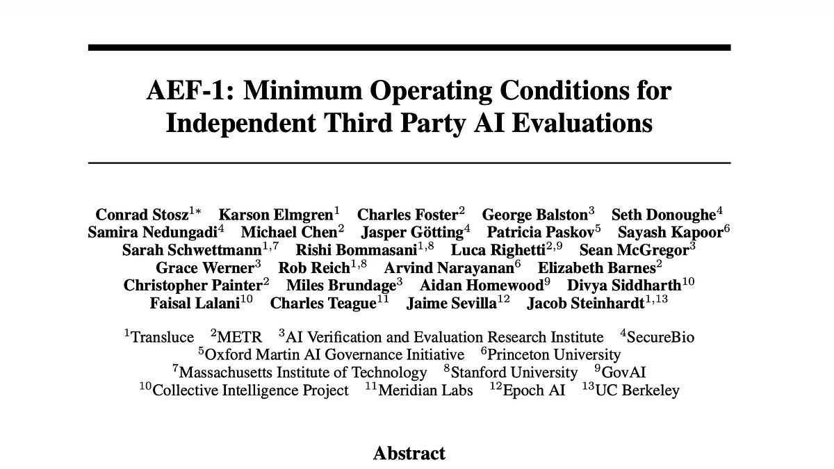 AEF-1 standard emerges for Third Party Evaluators, as Xai, OpenAI, and Anthropic all cosign