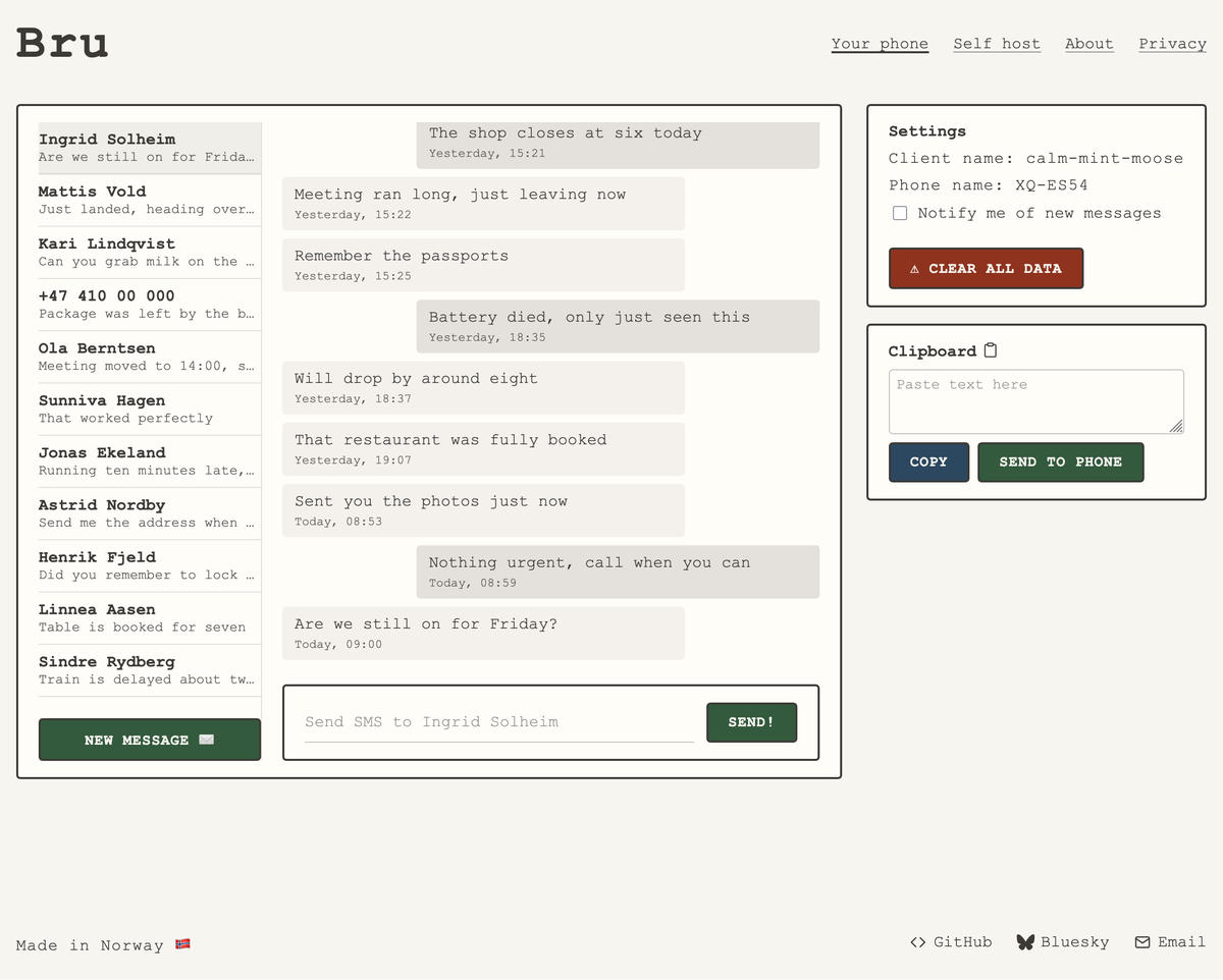 Bru: Send and read SMS from the browser