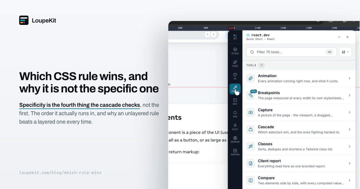 Which CSS rule wins, and why it is not the specific one