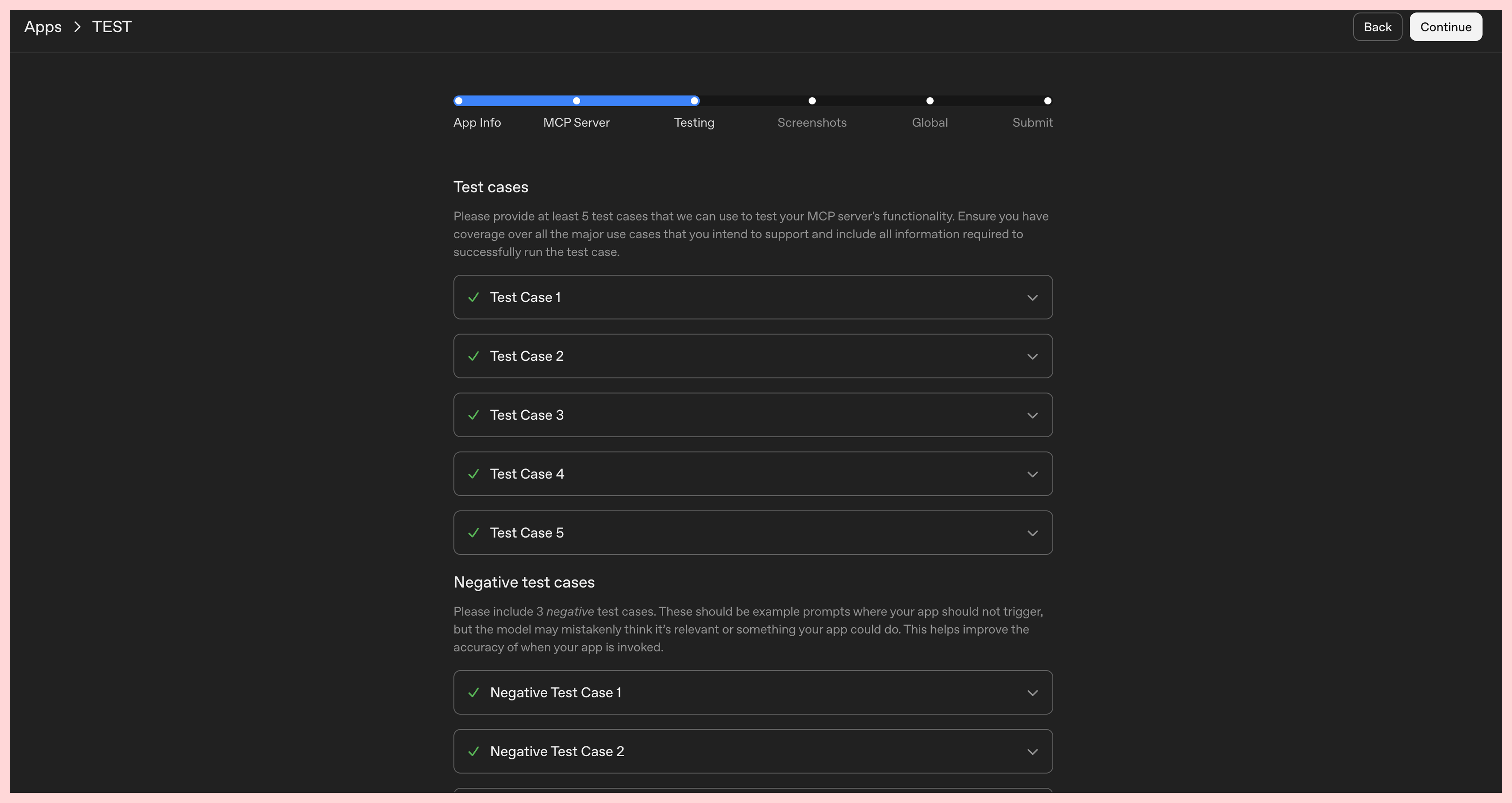 Submit ChatGPT apps - Passing Test Cases