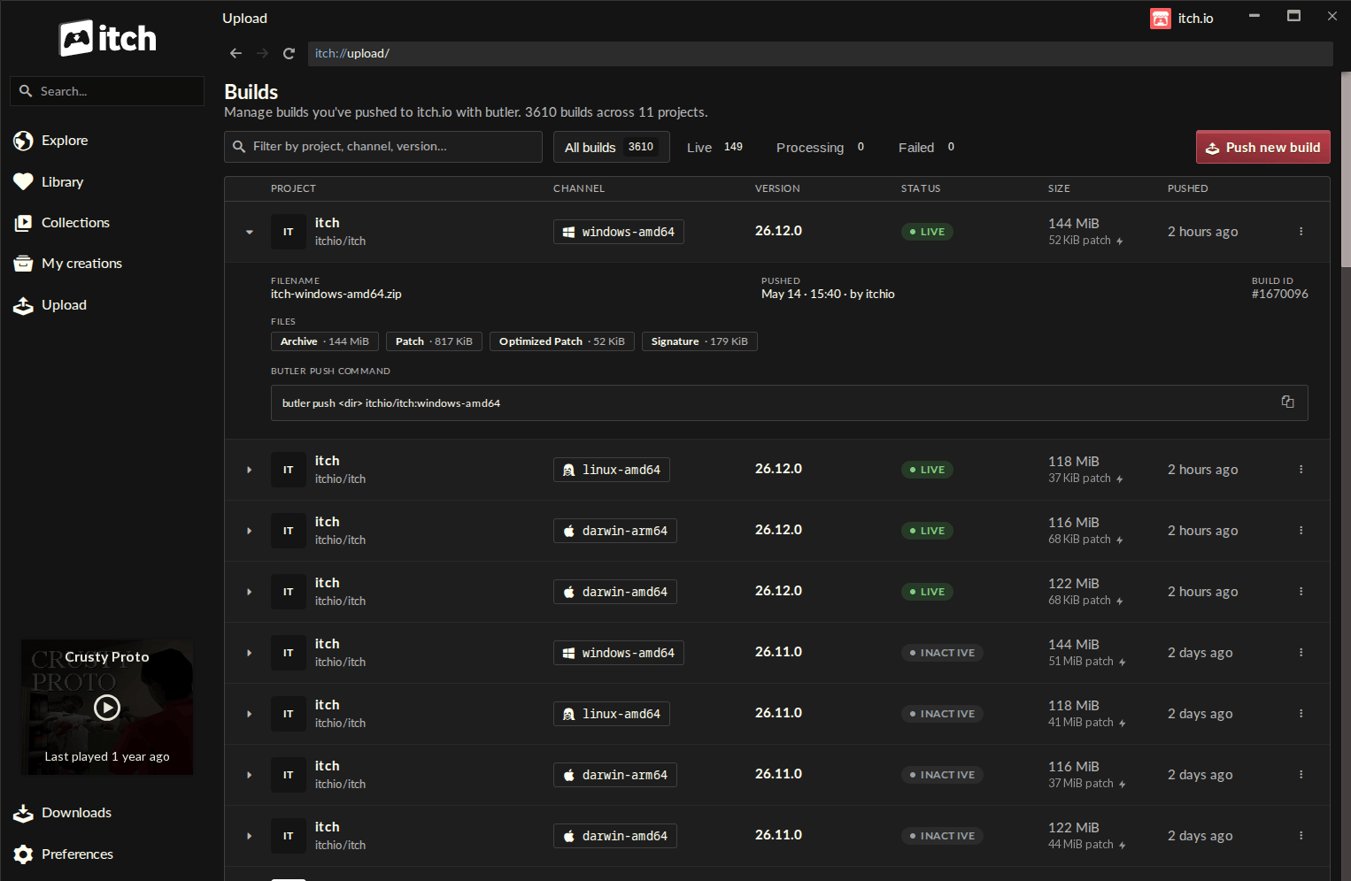 Pushing builds with butler is now in the itch app