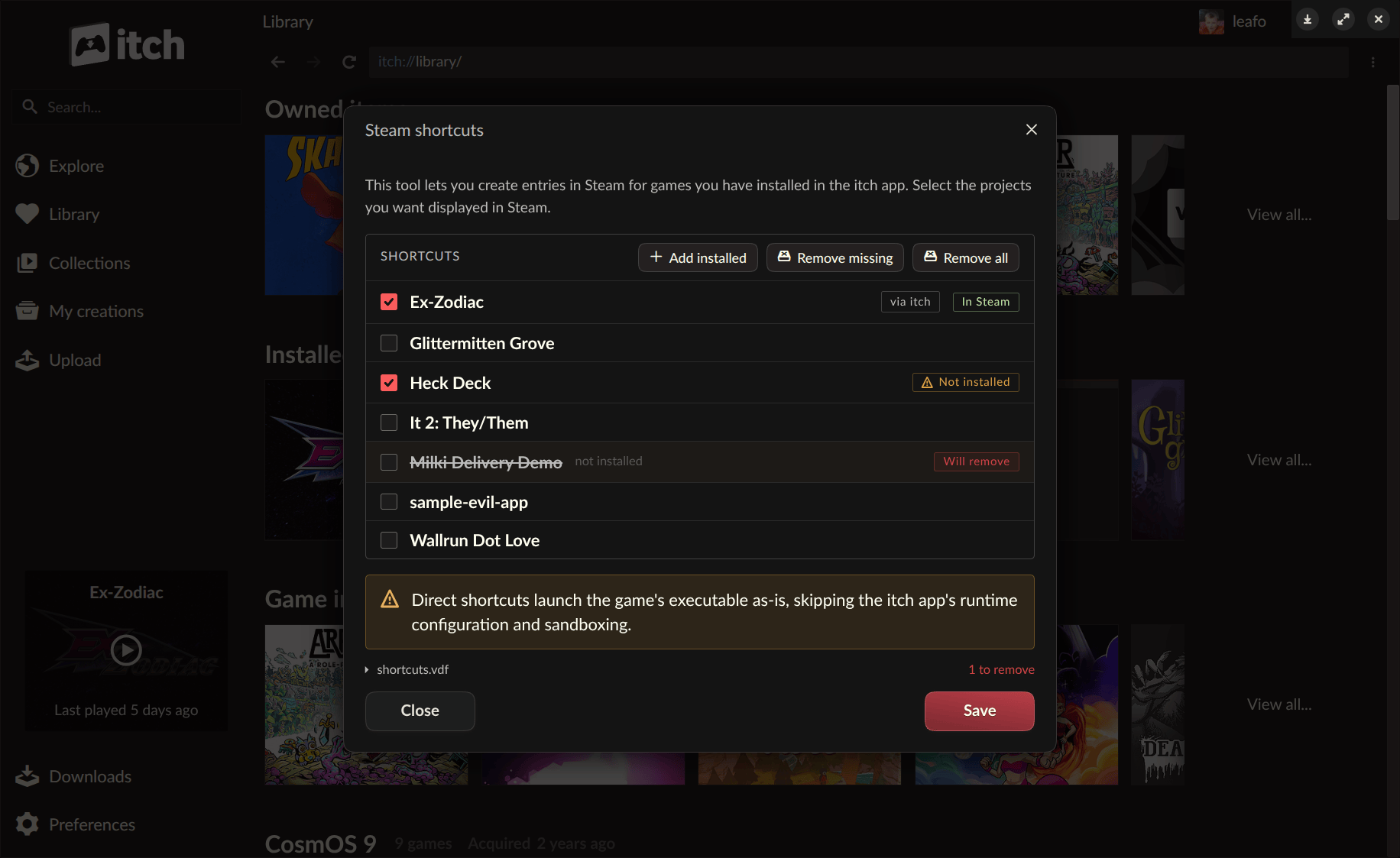 itch app Steam shortcuts and headless launching