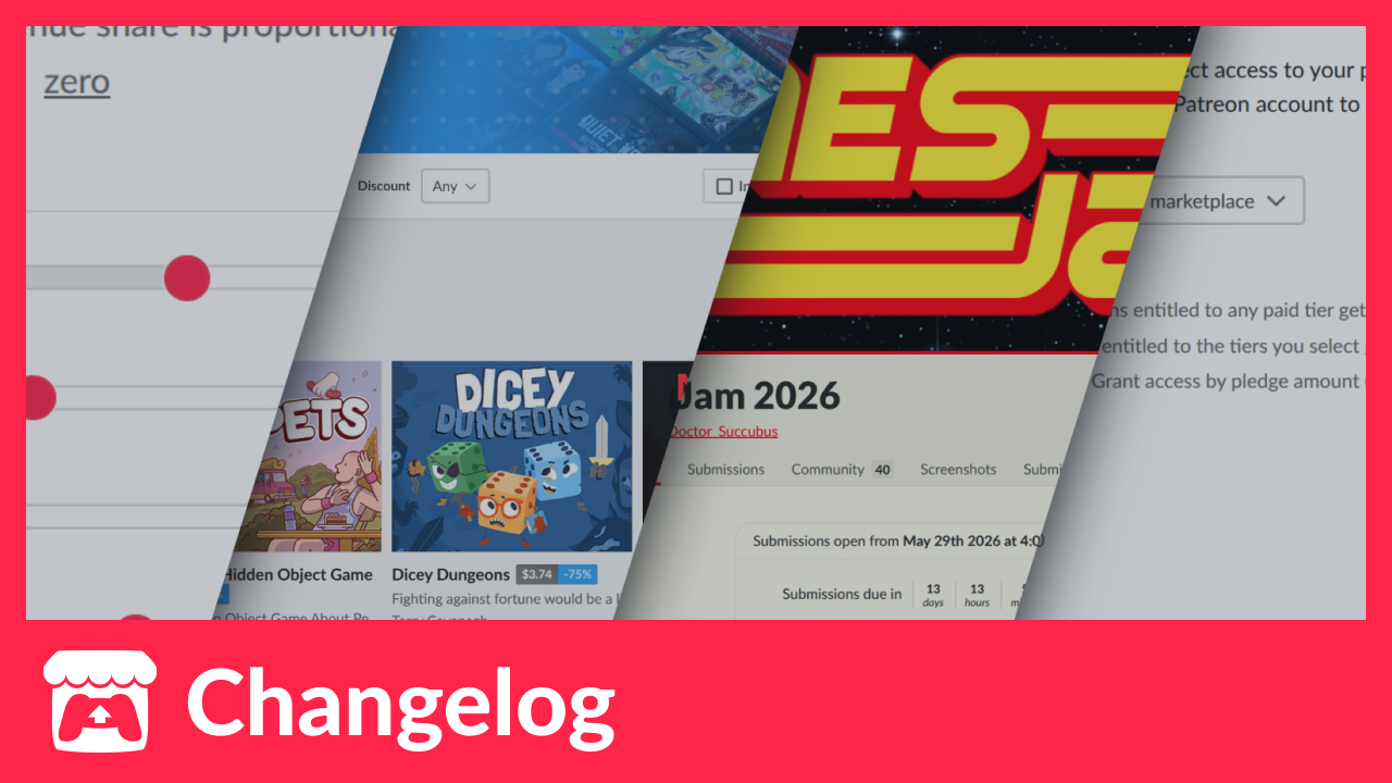 itch.io changelog: Sale Explorer, Bundle Hosting revamp, Jam Theme Editor, Patreon integration & more