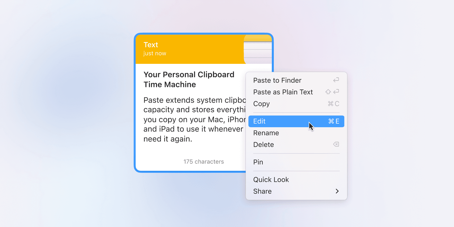 Edit clipboard items directly in Paste