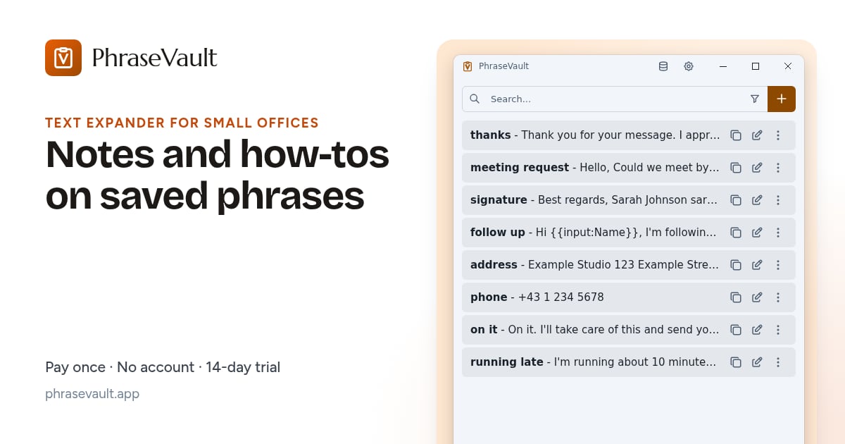 Keep VAT, IBAN, and address in one searchable kit