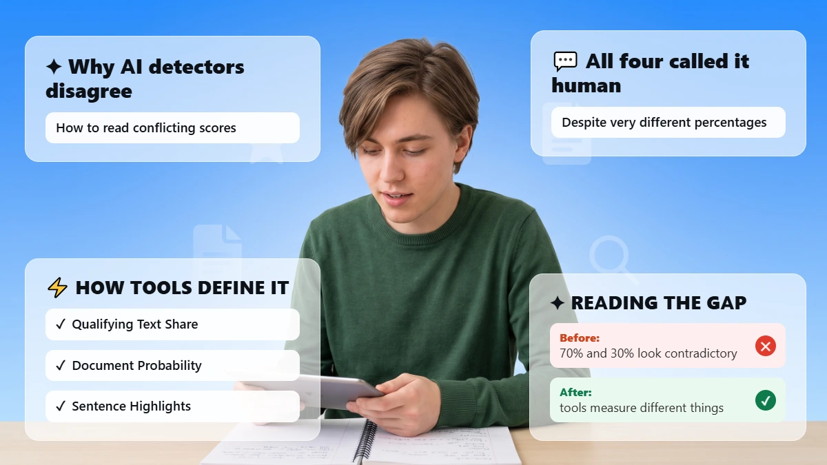 Why Do AI Detectors Give Different Results? How to Read Conflicting Scores