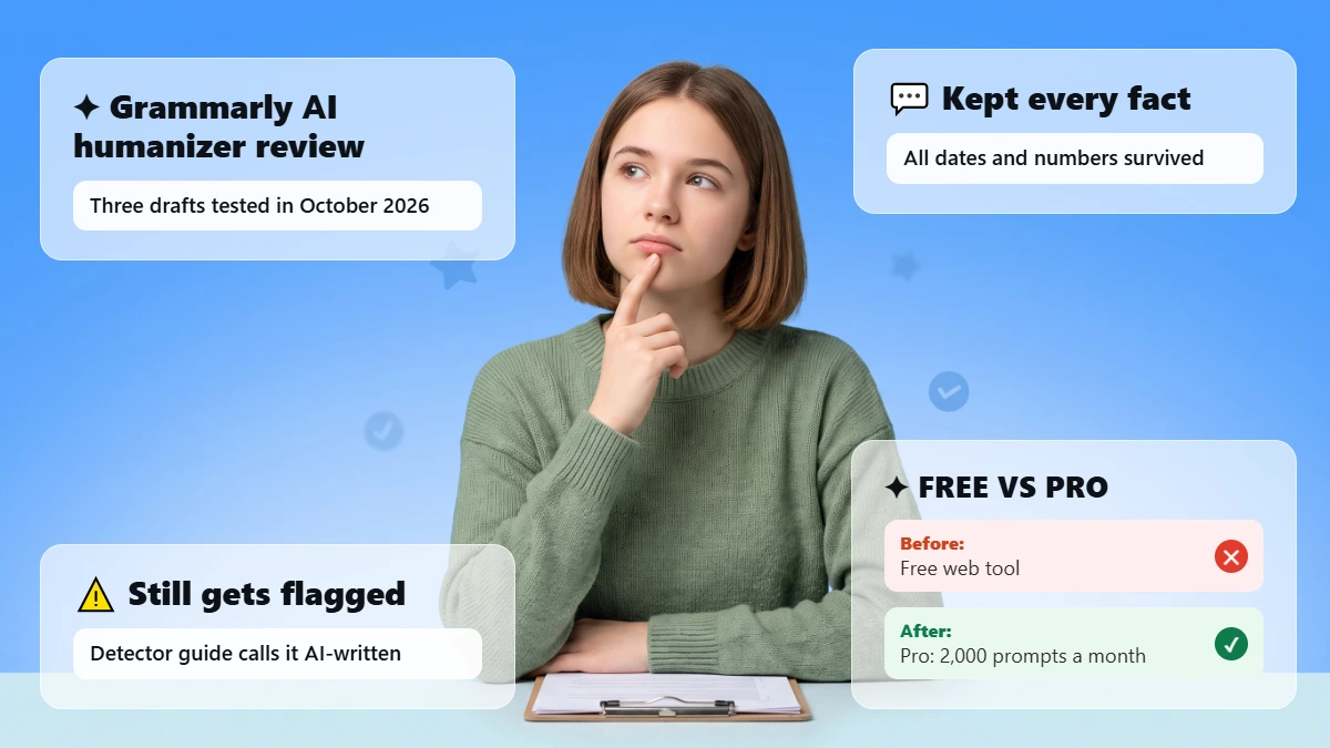 Grammarly AI Humanizer Review (2026): We Tested It on 3 Drafts