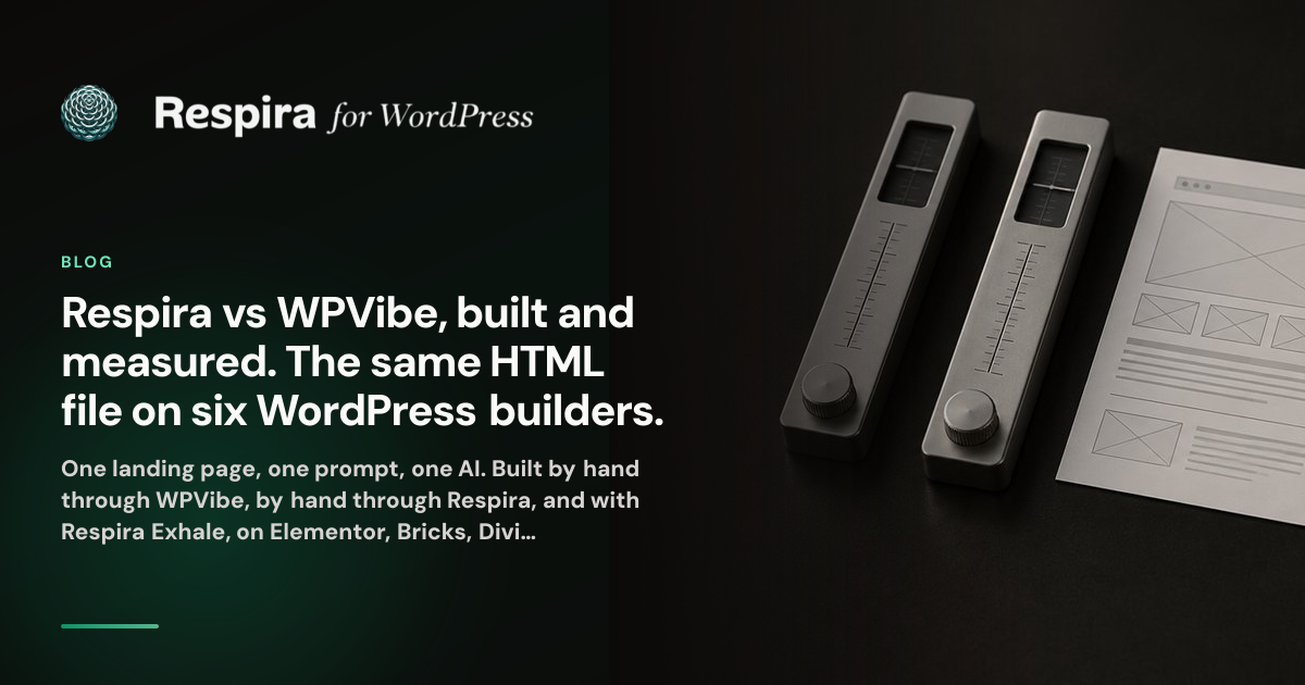 Respira vs WPVibe, built and measured. The same HTML file on six WordPress builders.