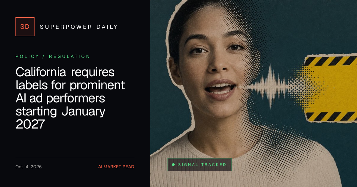 California requires labels for prominent AI ad performers starting January 2027