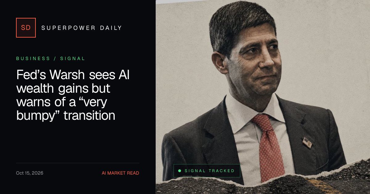 Fed’s Warsh sees AI wealth gains but warns of a “very bumpy” transition