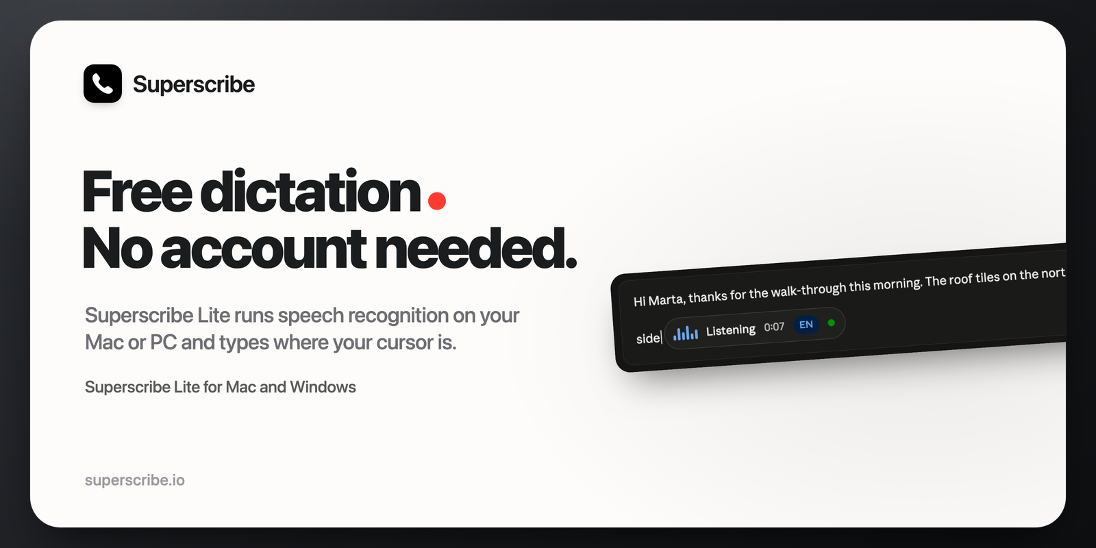 Superscribe Lite: Free Offline Dictation