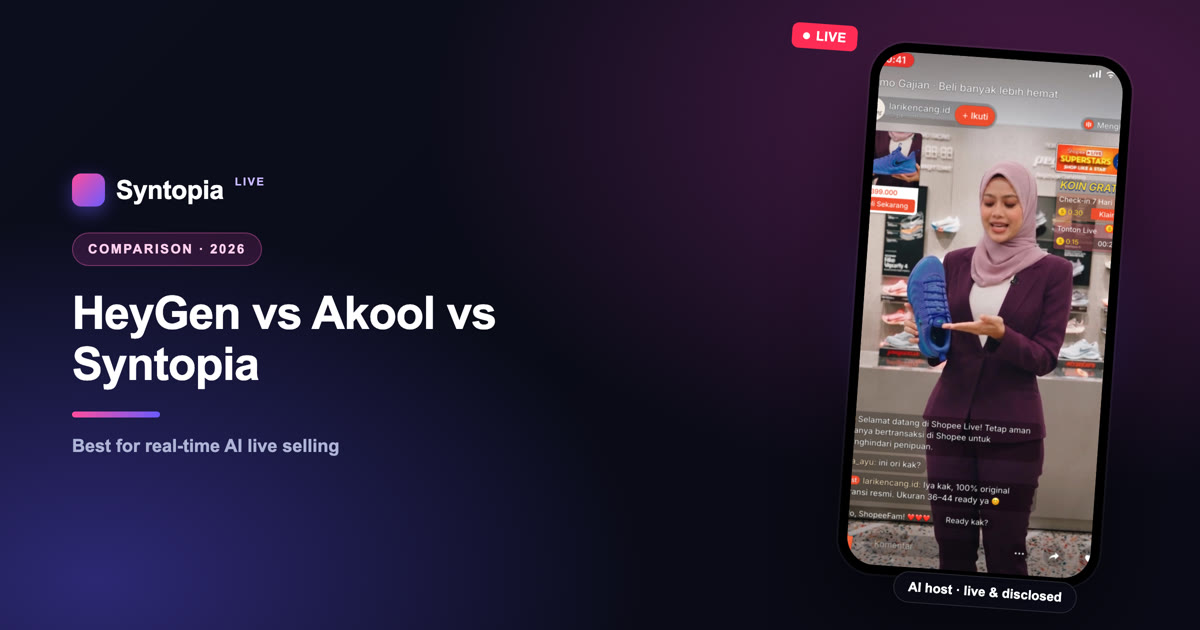 HeyGen vs Akool vs Syntopia: Best for Real-Time AI Live Selling (2026)