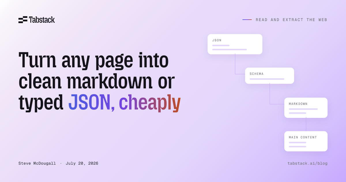Turn any page into clean markdown or typed JSON, cheaply