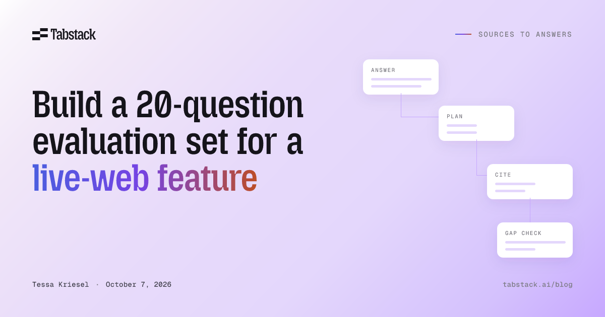 Build a 20-question evaluation set for a live-web feature