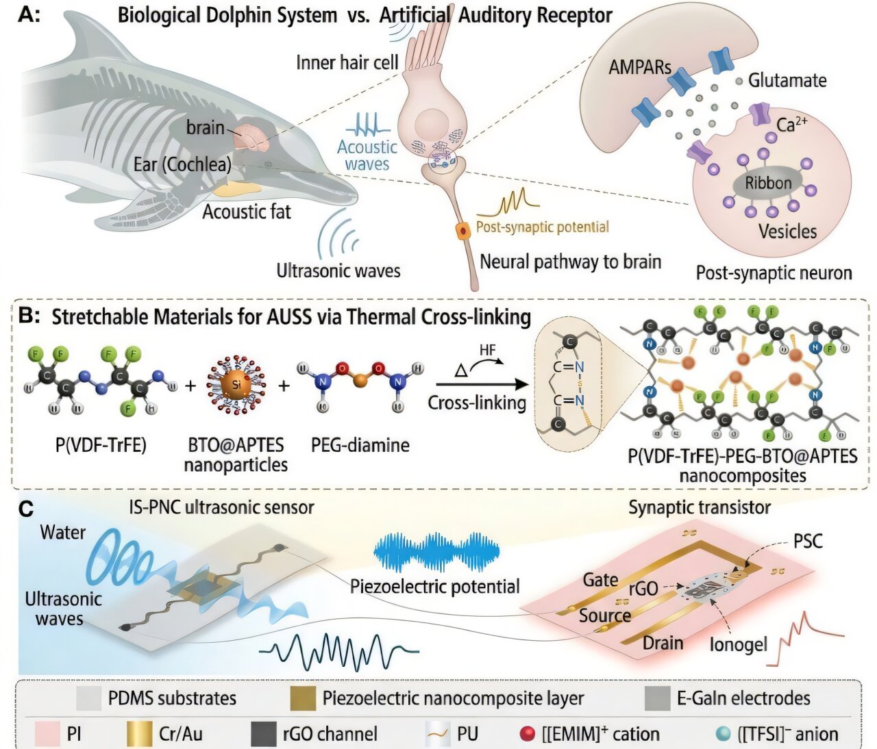 Stretchable sensory device converts underwater ultrasound into artificial neural signals