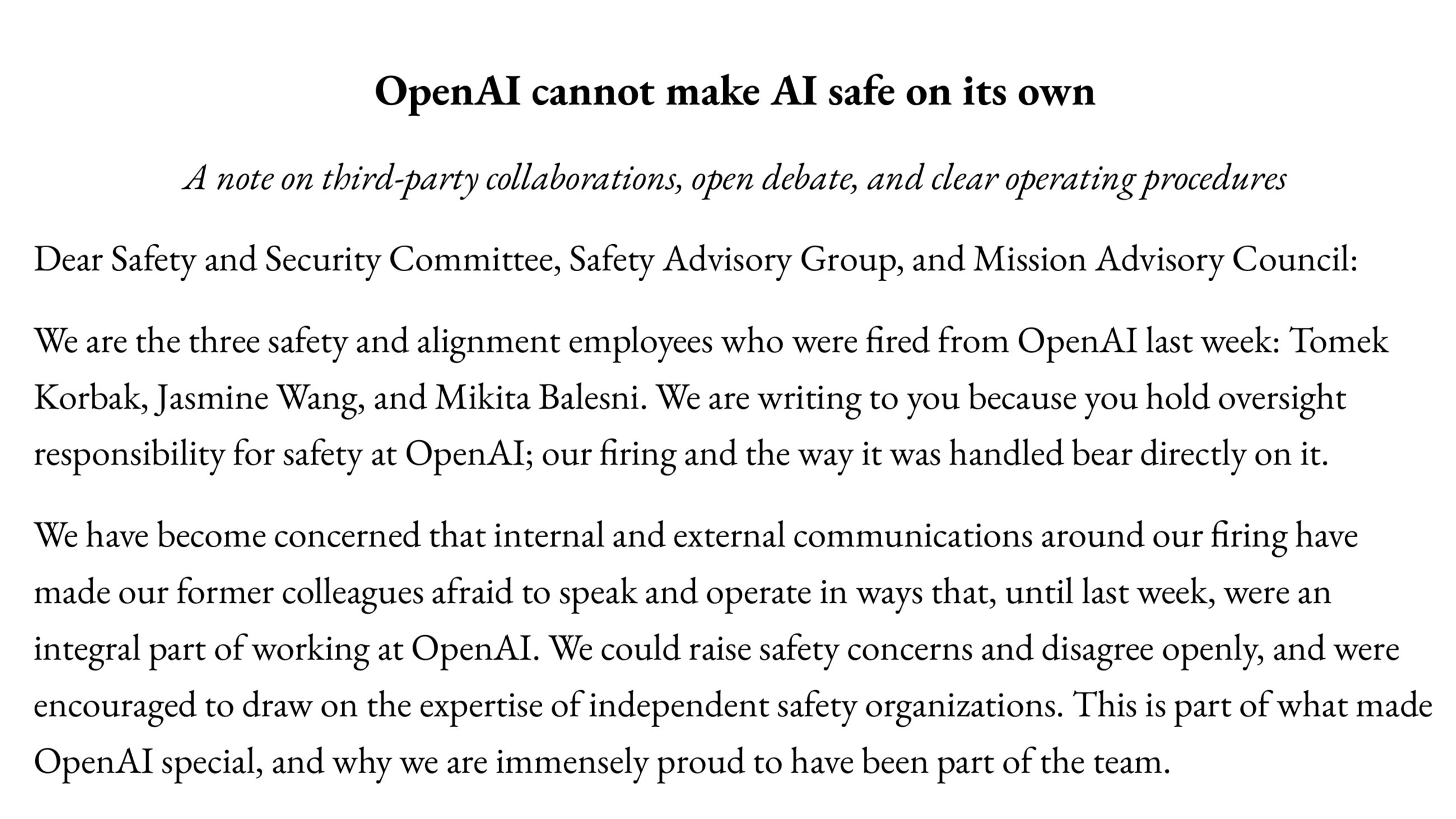 Fired OpenAI safety researchers hit back