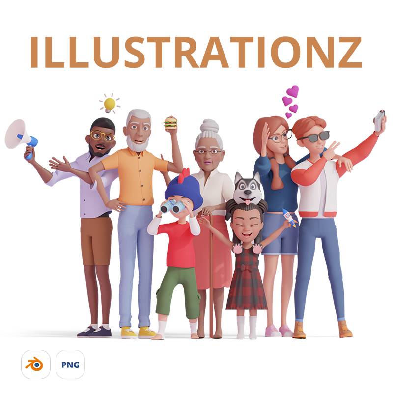 Unique 3D packs of cartoon characters