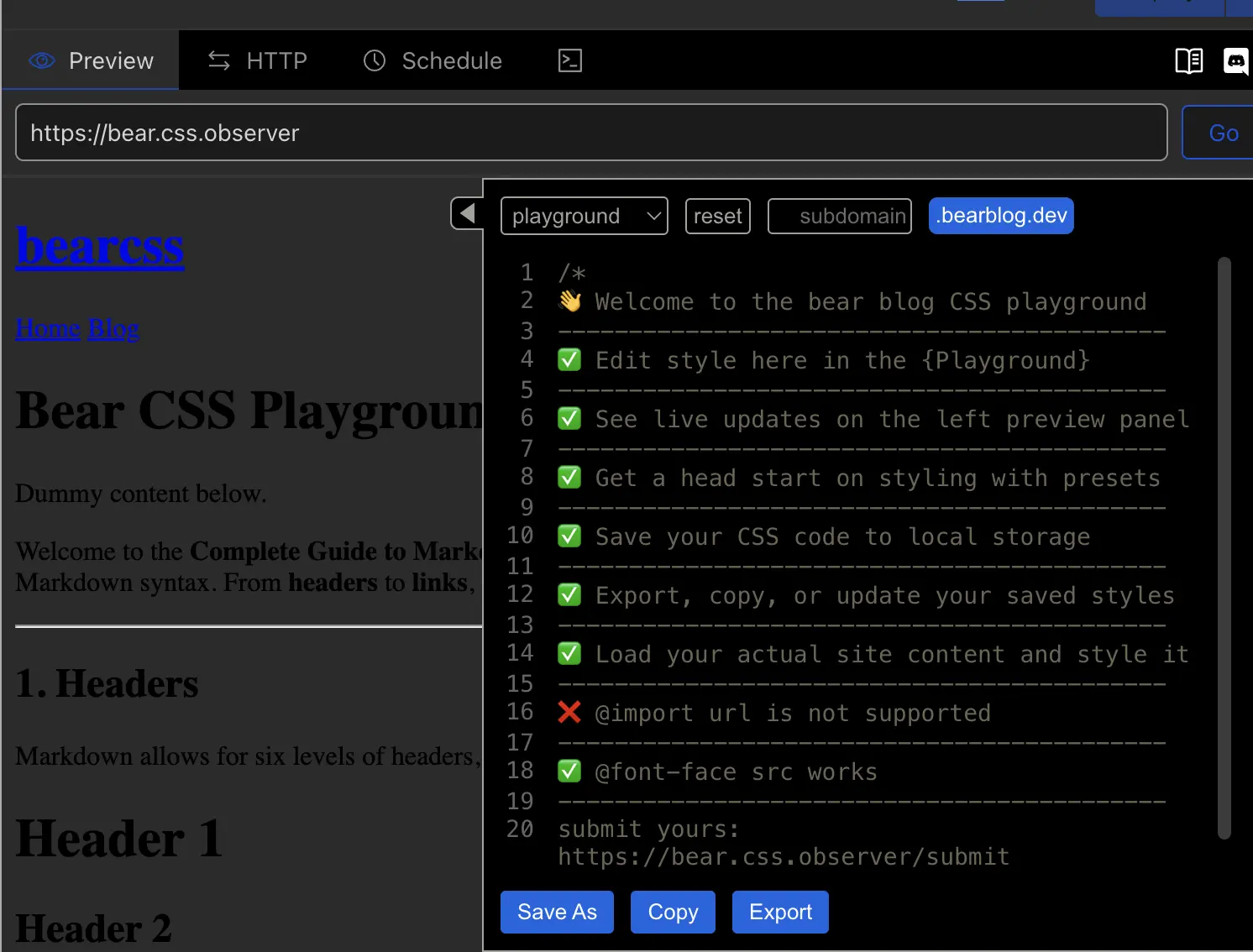 All new bear blog CSS playground