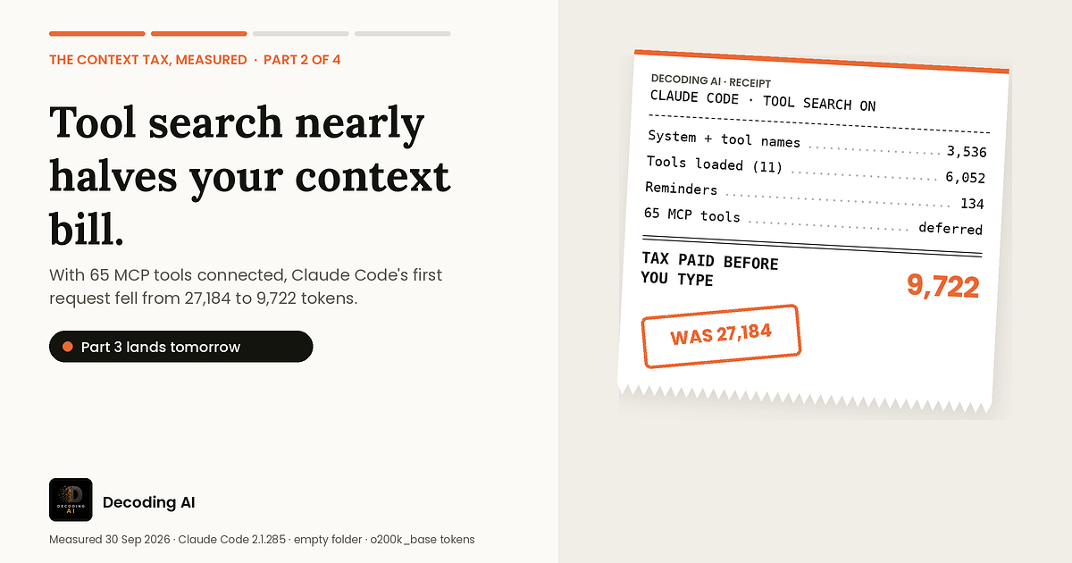 Claude Code Tool Search Nearly Halves Your Context Bill