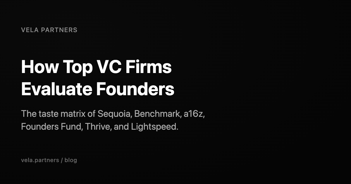 How Top VC Firms Evaluate Founders: The Taste Matrix of Sequoia, Benchmark, a16z, Founders Fund, Thrive, and Lightspeed