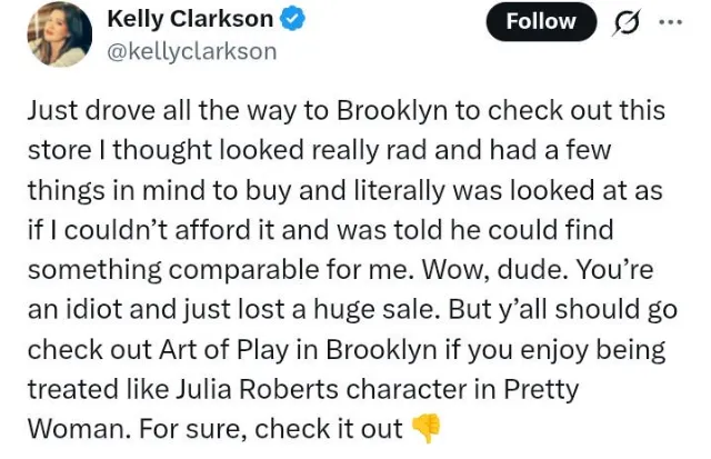 Art of Play Posts, Deletes Customer Praise After Kelly Clarkson Alleges Brooklyn Store Snub