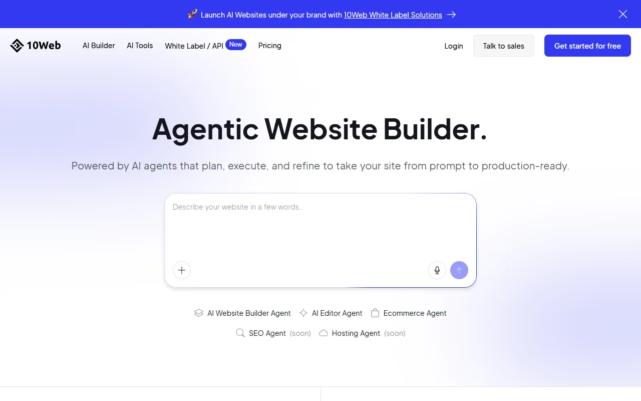 10Web website screenshot