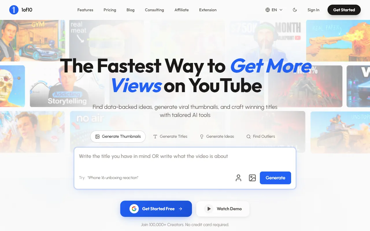 1of10 website screenshot