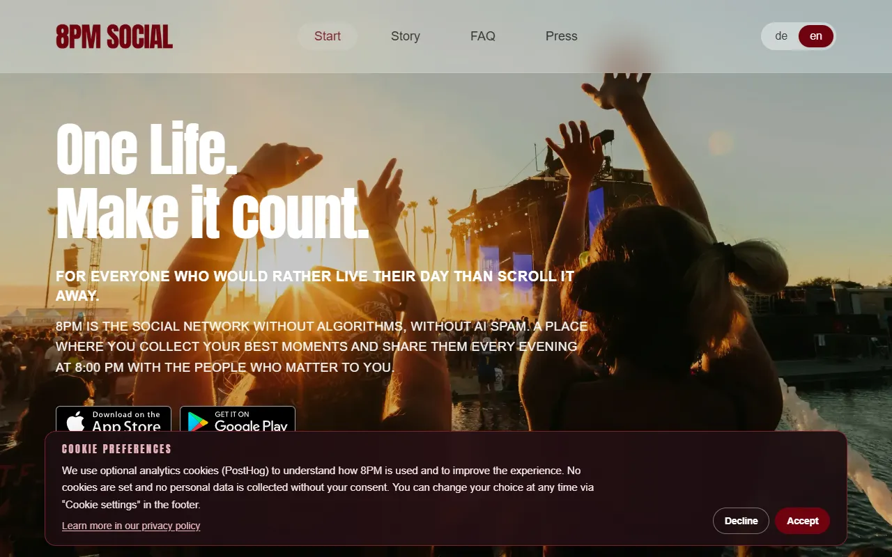 8PM SOCIAL website screenshot