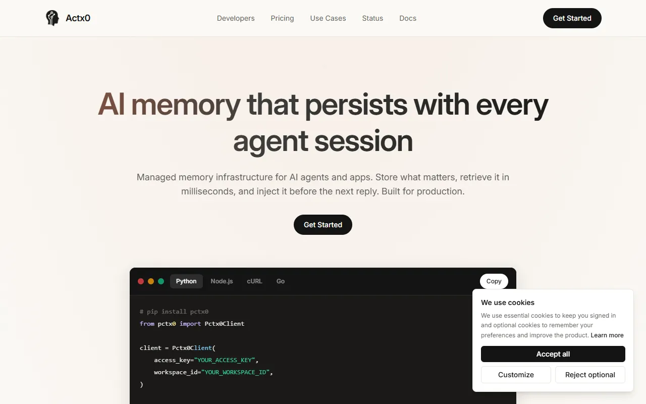 Actx0 website screenshot