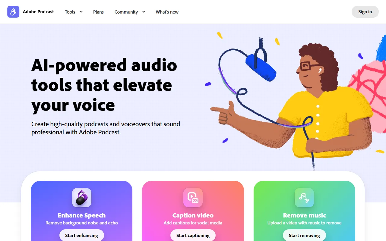 Adobe Podcast website screenshot
