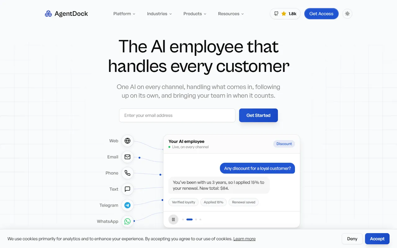 AgentDock website screenshot